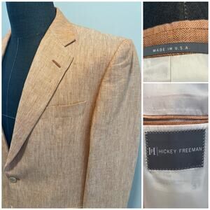 Hickey Freeman 2 Button Textured Hemp Linen Orange Suit Jacket Size 40R JP